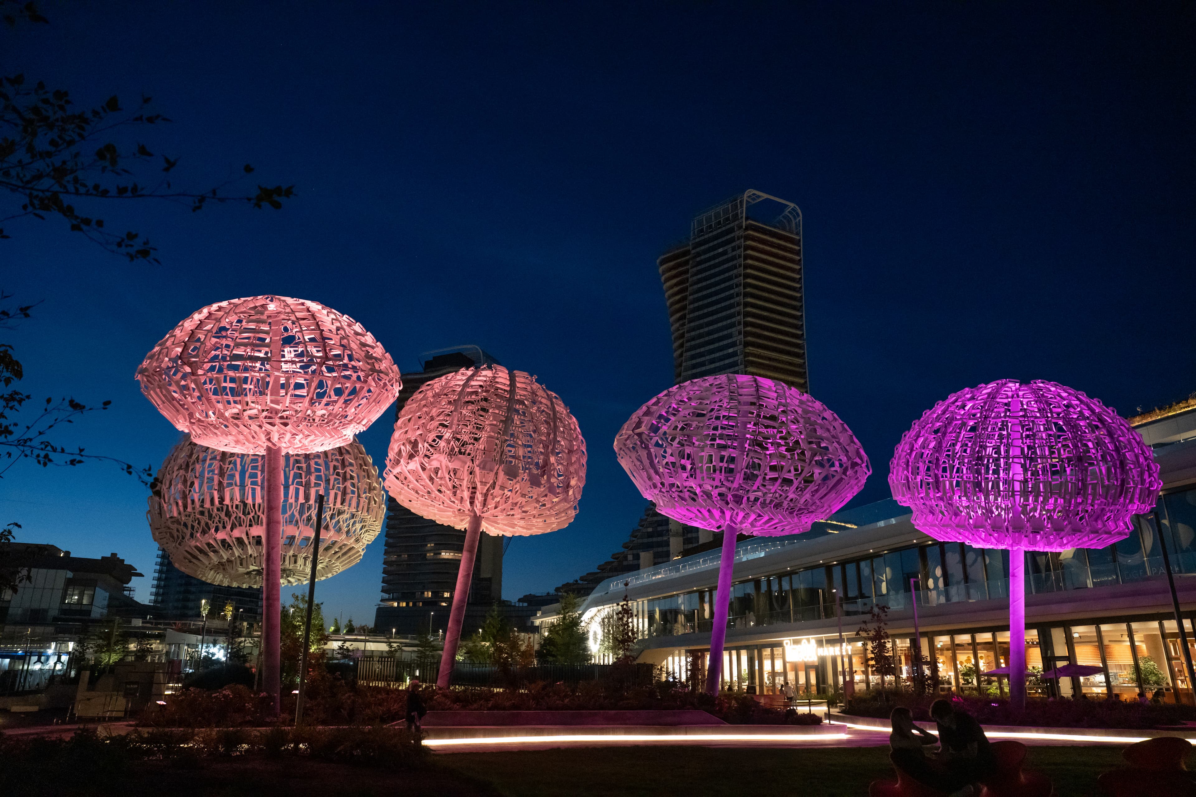 oakridge-park-public-art-bush-capsules-brian-jungen-at-dusk.jpg